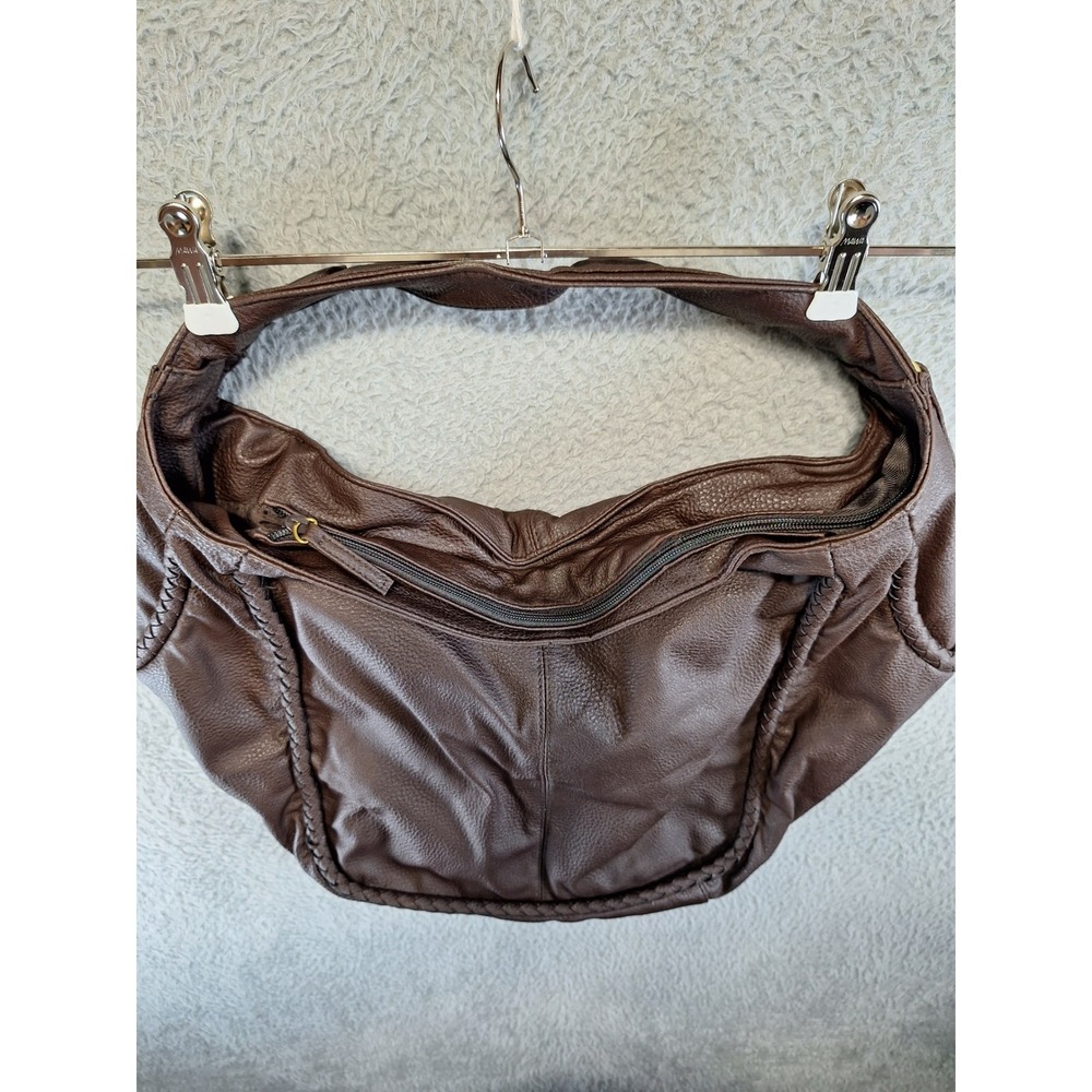 Avon Mark Handbag Brown Faux Leather Braided Trim Slouchy Shoulder Bag Casual - Picture 5 of 12